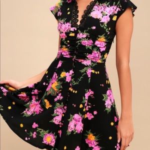 Free People Black Alora Floral Print Mini Dress